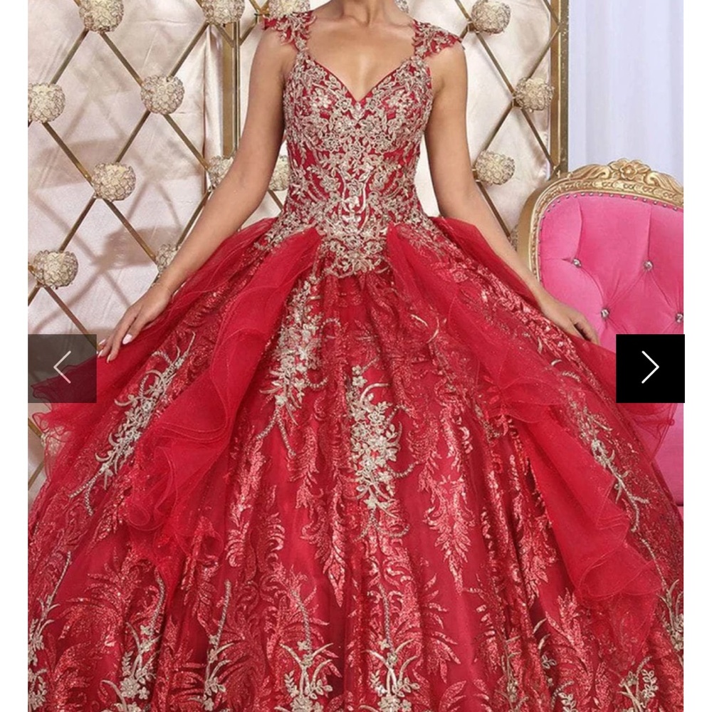 May Queen Red and Gold Prom Dress